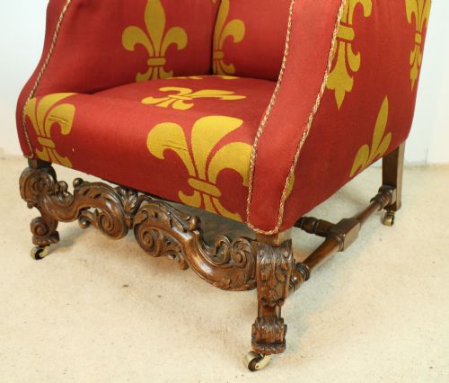 A 19TH CENTURY CARVED OAK WINGBACK READING CHAIR - ADDITIONAL PHOTO 3