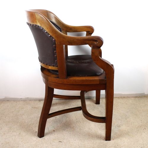 VICTORIAN WALNUT BOW BACK WIDE DESK ARM CHAIR - ADDITIONAL PHOTO 3