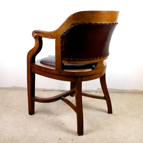 VICTORIAN WALNUT BOW BACK WIDE DESK ARM CHAIR - ADDITIONAL PHOTO 5