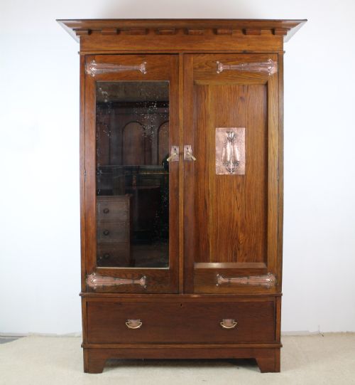 arts crafts oak wardrobe by maple co - CATEGORY: ANTIQUE WARDROBES - DATED 1900