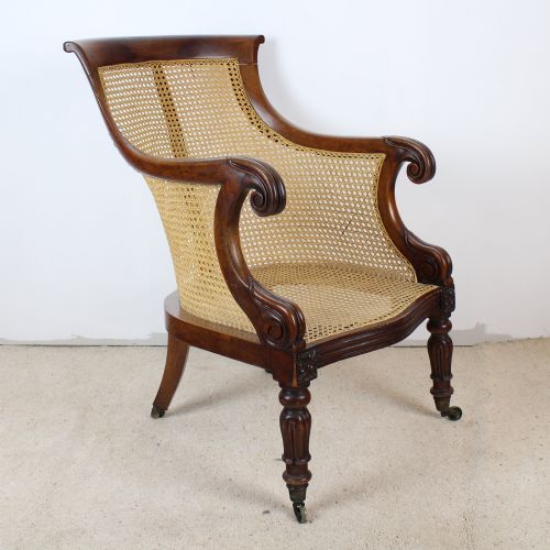 REGENCY MAHOGANY LIBRARY BERGRE ARMCHAIR - ADDITIONAL PHOTO 4