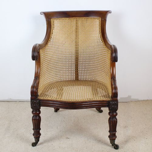REGENCY MAHOGANY LIBRARY BERGRE ARMCHAIR - ADDITIONAL PHOTO 5