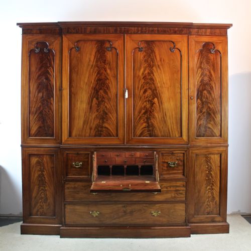 george iii mahogany breakfront secretaire linen press wardrobe - CATEGORY: ANTIQUE WARDROBES - DATED GEORGIAN