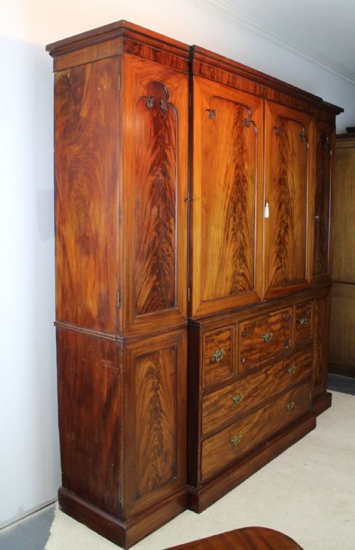 GEORGE III MAHOGANY BREAKFRONT SECRETAIRE LINEN PRESS WARDROBE - ADDITIONAL PHOTO 14