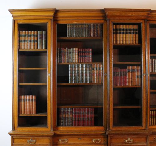 LARGE VICTORIAN OAK DOUBLE BREAKFRONT BOOKCASE MORISON CO 103 WIDE - ADDITIONAL PHOTO 3