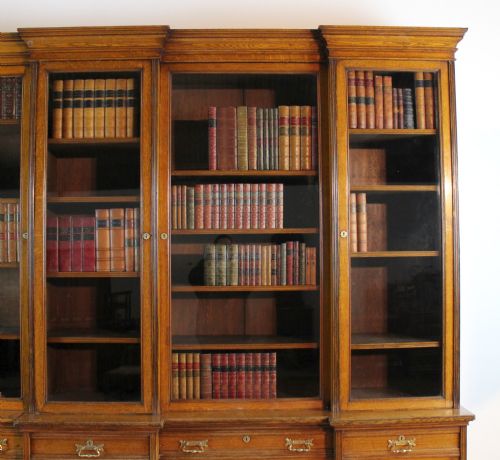LARGE VICTORIAN OAK DOUBLE BREAKFRONT BOOKCASE MORISON CO 103 WIDE - ADDITIONAL PHOTO 4