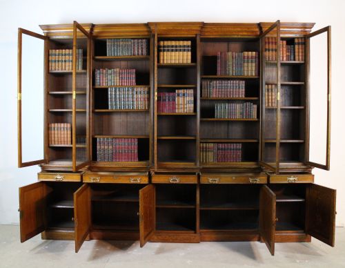 LARGE VICTORIAN OAK DOUBLE BREAKFRONT BOOKCASE MORISON CO 103 WIDE - ADDITIONAL PHOTO 10