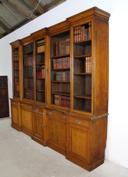 LARGE VICTORIAN OAK DOUBLE BREAKFRONT BOOKCASE MORISON CO 103 WIDE - ADDITIONAL PHOTO 14