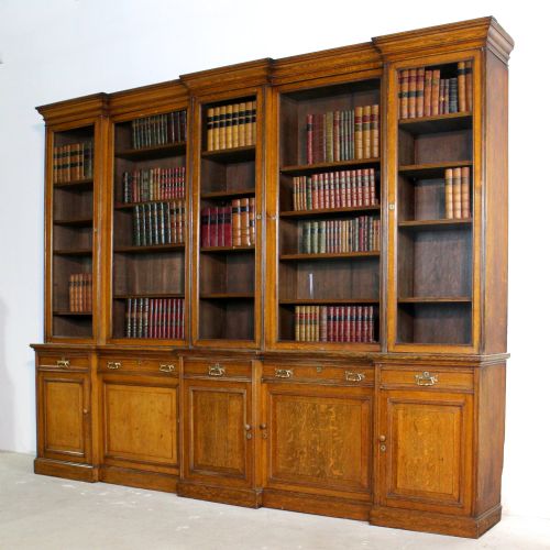 large victorian oak double breakfront bookcase morison co 103 wide - CATEGORY: ANTIQUE BOOKCASES - DATED VICTORIAN