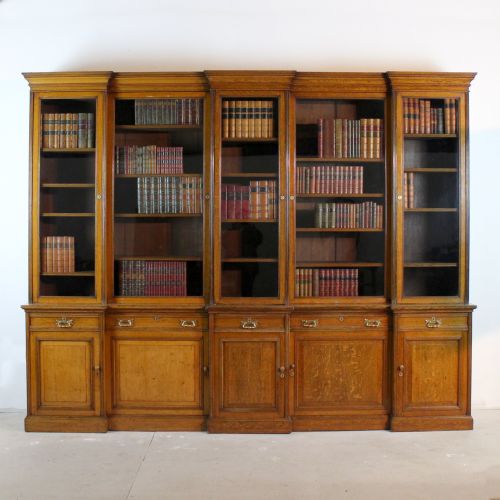 LARGE VICTORIAN OAK DOUBLE BREAKFRONT BOOKCASE MORISON CO 103 WIDE - ADDITIONAL PHOTO 1