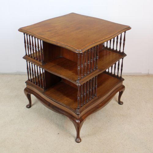 EDWARDIAN MAHOGANY INLAID SERPENTINE REVOLVING BOOKCASE - ADDITIONAL PHOTO 1