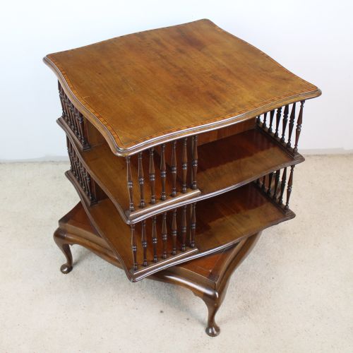 EDWARDIAN MAHOGANY INLAID SERPENTINE REVOLVING BOOKCASE - ADDITIONAL PHOTO 2