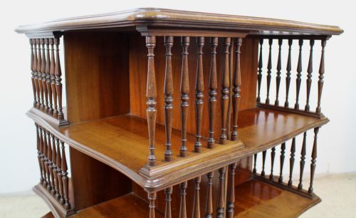 EDWARDIAN MAHOGANY INLAID SERPENTINE REVOLVING BOOKCASE - ADDITIONAL PHOTO 4