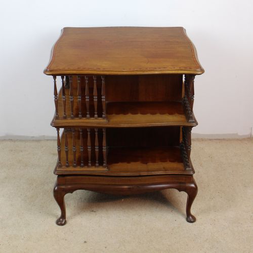 EDWARDIAN MAHOGANY INLAID SERPENTINE REVOLVING BOOKCASE - ADDITIONAL PHOTO 3