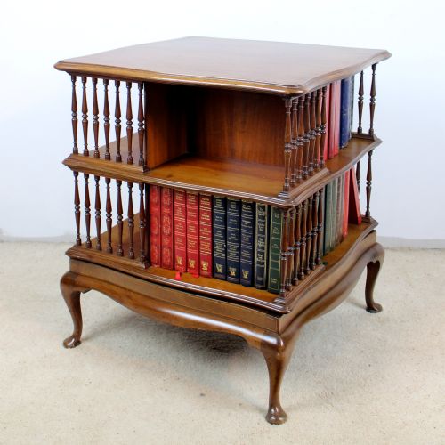 EDWARDIAN MAHOGANY INLAID SERPENTINE REVOLVING BOOKCASE - ADDITIONAL PHOTO 13
