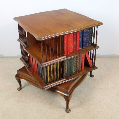 EDWARDIAN MAHOGANY INLAID SERPENTINE REVOLVING BOOKCASE - ADDITIONAL PHOTO 14