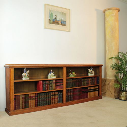 large victorian oak floor bookcase 8ft wide - CATEGORY: ANTIQUE BOOKCASES - DATED VICTORIAN