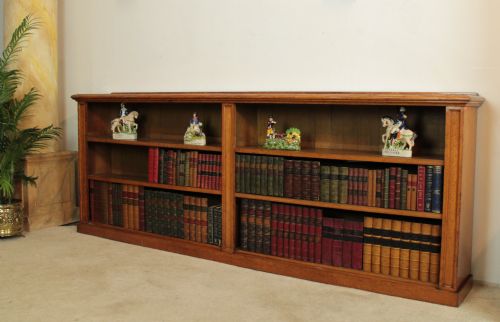 LARGE VICTORIAN OAK FLOOR BOOKCASE 8FT WIDE - ADDITIONAL PHOTO 3