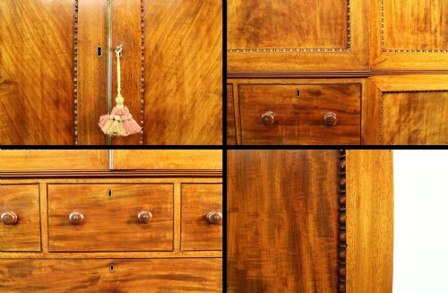 GEORGE III MAHOGANY BREAKFRONT LINEN PRESS WARDROBE - ADDITIONAL PHOTO 4