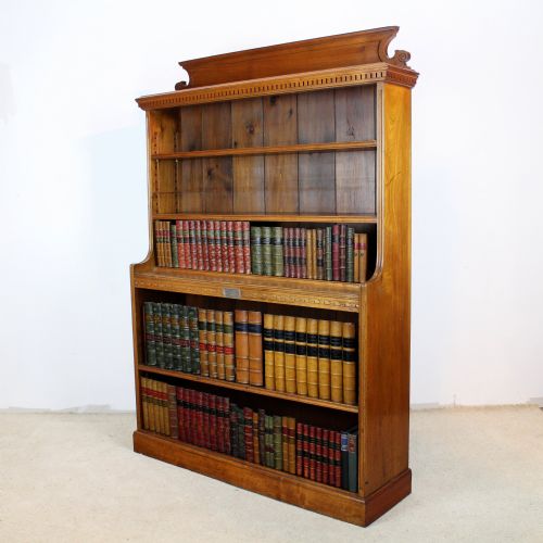 scottish victorian golden walnut waterfall open bookcase - CATEGORY: ANTIQUE BOOKCASES - DATED 1890