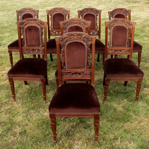 SET OF EIGHT WALNUT HIGH BACK ART NOUVEAU DINING CHAIRS 8 - ADDITIONAL PHOTO 2
