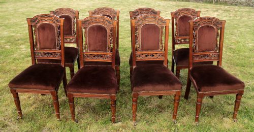 SET OF EIGHT WALNUT HIGH BACK ART NOUVEAU DINING CHAIRS 8 - ADDITIONAL PHOTO 3