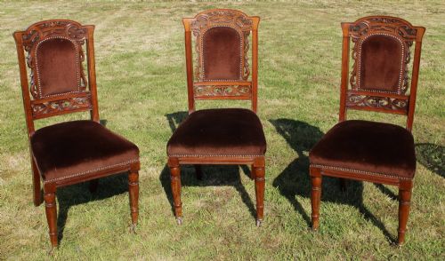 SET OF EIGHT WALNUT HIGH BACK ART NOUVEAU DINING CHAIRS 8 - ADDITIONAL PHOTO 4