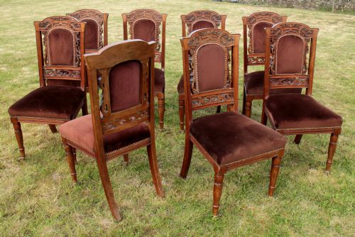 SET OF EIGHT WALNUT HIGH BACK ART NOUVEAU DINING CHAIRS 8 - ADDITIONAL PHOTO 6