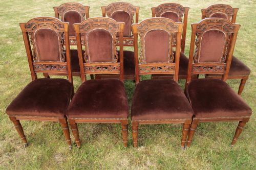 SET OF EIGHT WALNUT HIGH BACK ART NOUVEAU DINING CHAIRS 8 - ADDITIONAL PHOTO 11