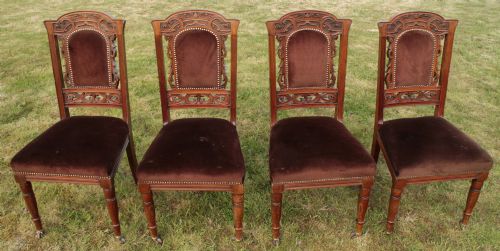 SET OF EIGHT WALNUT HIGH BACK ART NOUVEAU DINING CHAIRS 8 - ADDITIONAL PHOTO 12