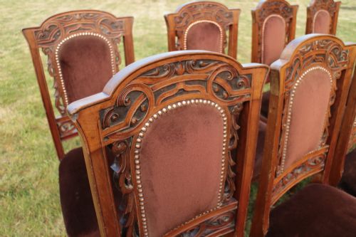 SET OF EIGHT WALNUT HIGH BACK ART NOUVEAU DINING CHAIRS 8 - ADDITIONAL PHOTO 13