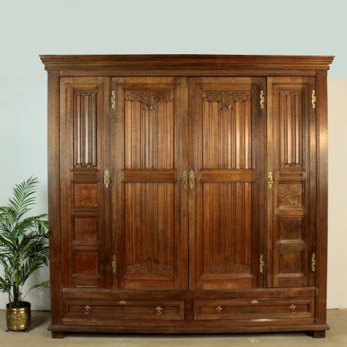 arts crafts gillowspugin oak wardrobe press 8ft wide x 8ft high - CATEGORY: ANTIQUE WARDROBES - DATED VICTORIAN
