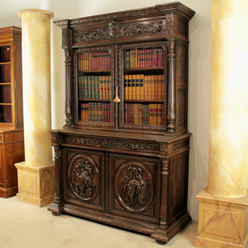 ANTIQUE VICTORIAN CARVED OAK COUNTRYSPORTING BOOKCASE - ADDITIONAL PHOTO 1