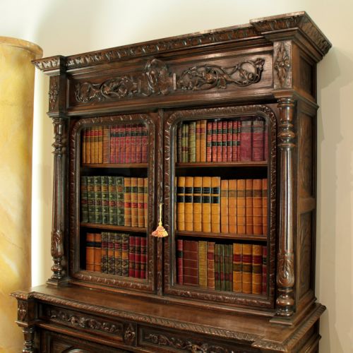 ANTIQUE VICTORIAN CARVED OAK COUNTRYSPORTING BOOKCASE - ADDITIONAL PHOTO 2