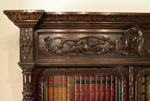 ANTIQUE VICTORIAN CARVED OAK COUNTRYSPORTING BOOKCASE - ADDITIONAL PHOTO 6