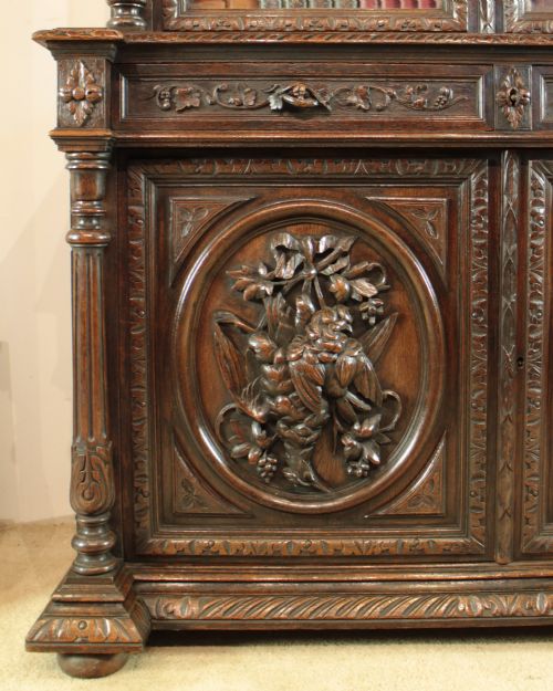 ANTIQUE VICTORIAN CARVED OAK COUNTRYSPORTING BOOKCASE - ADDITIONAL PHOTO 7