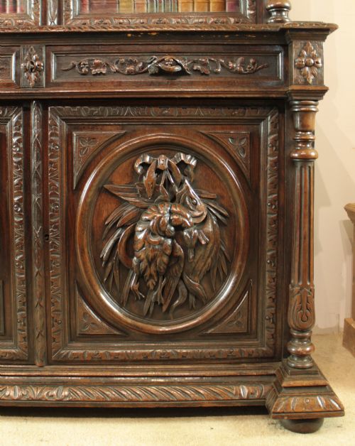 ANTIQUE VICTORIAN CARVED OAK COUNTRYSPORTING BOOKCASE - ADDITIONAL PHOTO 8