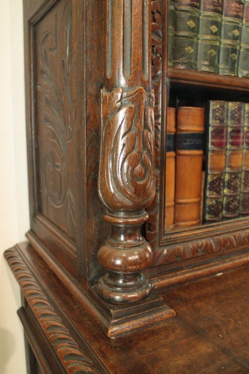 ANTIQUE VICTORIAN CARVED OAK COUNTRYSPORTING BOOKCASE - ADDITIONAL PHOTO 10