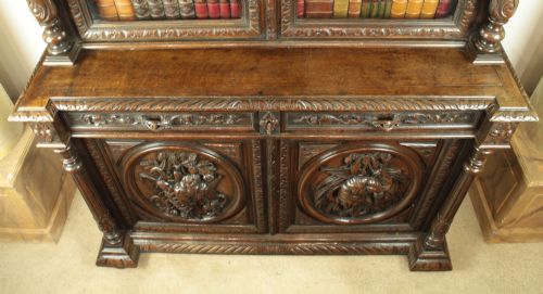 ANTIQUE VICTORIAN CARVED OAK COUNTRYSPORTING BOOKCASE - ADDITIONAL PHOTO 11
