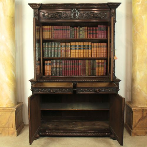 ANTIQUE VICTORIAN CARVED OAK COUNTRYSPORTING BOOKCASE - ADDITIONAL PHOTO 14