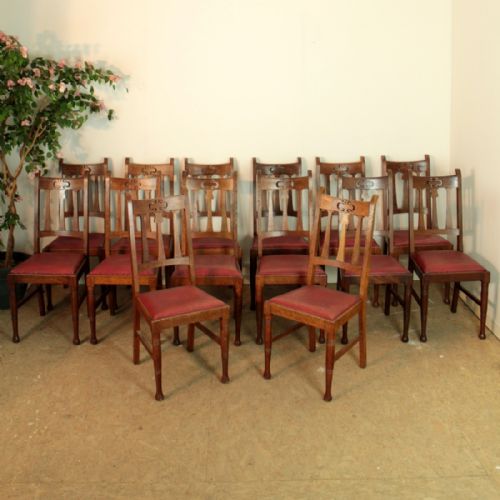 set of 14 arts crafts dining chairs possibly william birch for libertys - CATEGORY: ANTIQUE CHAIRS - DATED VICTORIAN