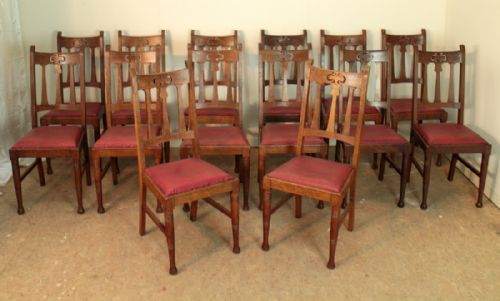 SET OF 14 ARTS CRAFTS DINING CHAIRS POSSIBLY WILLIAM BIRCH FOR LIBERTYS - ADDITIONAL PHOTO 1