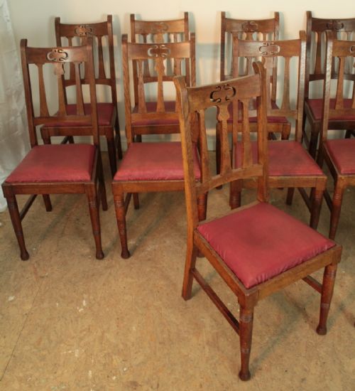 SET OF 14 ARTS CRAFTS DINING CHAIRS POSSIBLY WILLIAM BIRCH FOR LIBERTYS - ADDITIONAL PHOTO 3