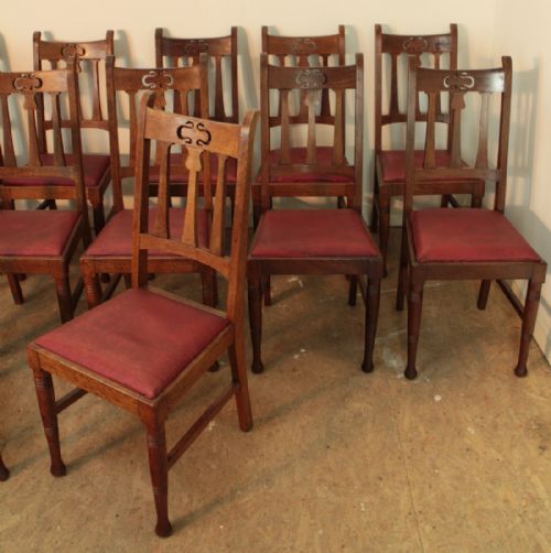 SET OF 14 ARTS CRAFTS DINING CHAIRS POSSIBLY WILLIAM BIRCH FOR LIBERTYS - ADDITIONAL PHOTO 4