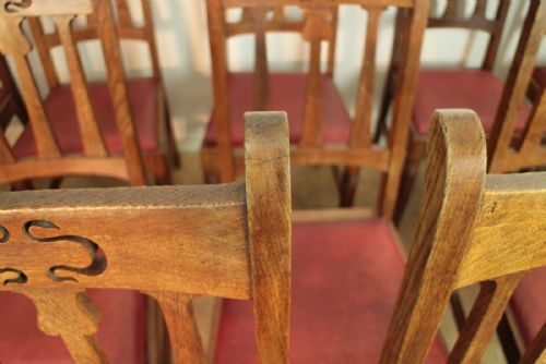 SET OF 14 ARTS CRAFTS DINING CHAIRS POSSIBLY WILLIAM BIRCH FOR LIBERTYS - ADDITIONAL PHOTO 13