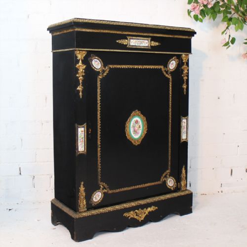 VICTORIAN GILTMETAL PORCELAIN MOUNTED EBONISED PIER CABINET - ADDITIONAL PHOTO 1