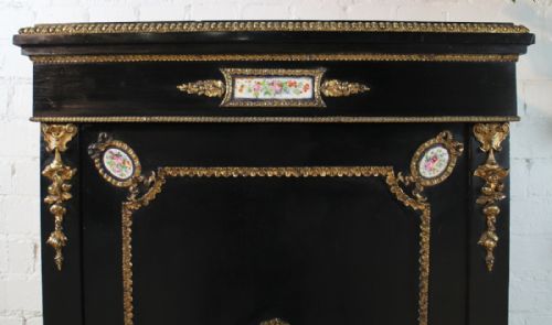 VICTORIAN GILTMETAL PORCELAIN MOUNTED EBONISED PIER CABINET - ADDITIONAL PHOTO 2
