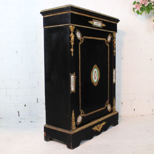 VICTORIAN GILTMETAL PORCELAIN MOUNTED EBONISED PIER CABINET - ADDITIONAL PHOTO 13