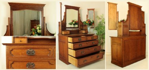 ARTS CRAFTS OAK FOUR PIECE BEDROOM SUITE ATTRIBUTED TO MAPLE CO - ADDITIONAL PHOTO 8