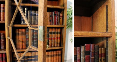 VICTORIAN BREAKFRONT OAK FLOOR BOOKCASE 4FT HIGH - ADDITIONAL PHOTO 12
